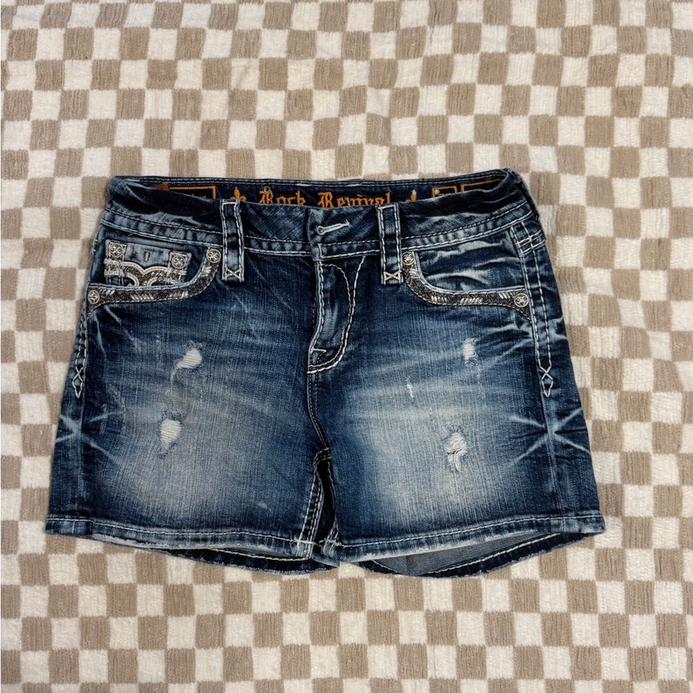 Rock Revival Women's Distressed Dark Blue Jean Shorts
